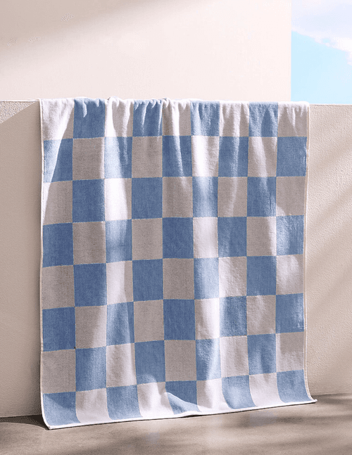 Checkered organic cotton beach towel 86 x 160 cm