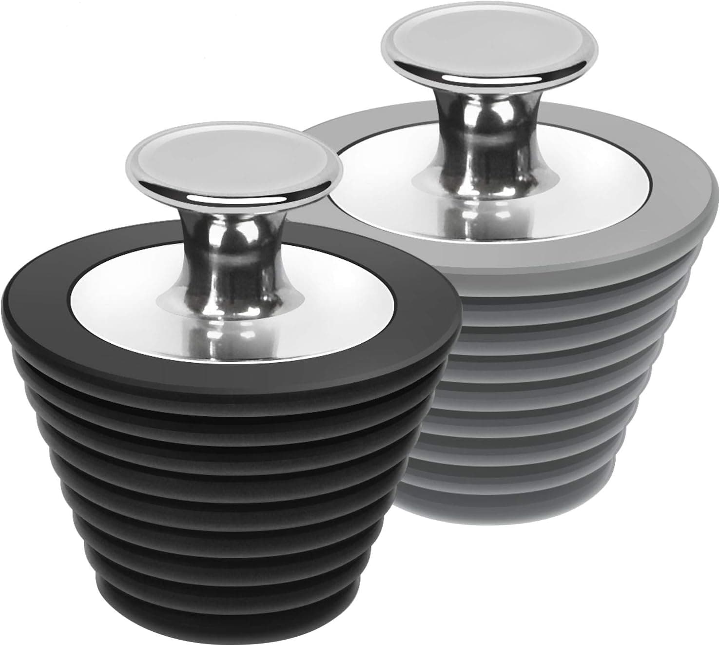 LEKEYE Universal Bathtub Stopper for Bathtub and Bathroom Sink Drains, Black and Gray-2 Pack