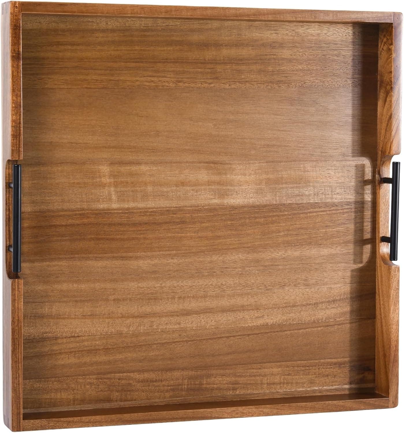 Joy&Grace Ottoman Tray for Living Room, Large Acacia Wooden Serving Tray with Handles for Coffee Table, Breakfast in Bed, Food Dinner, Decorative Tray (Color Natural, 50.8 x 50.8 x 5 cm)